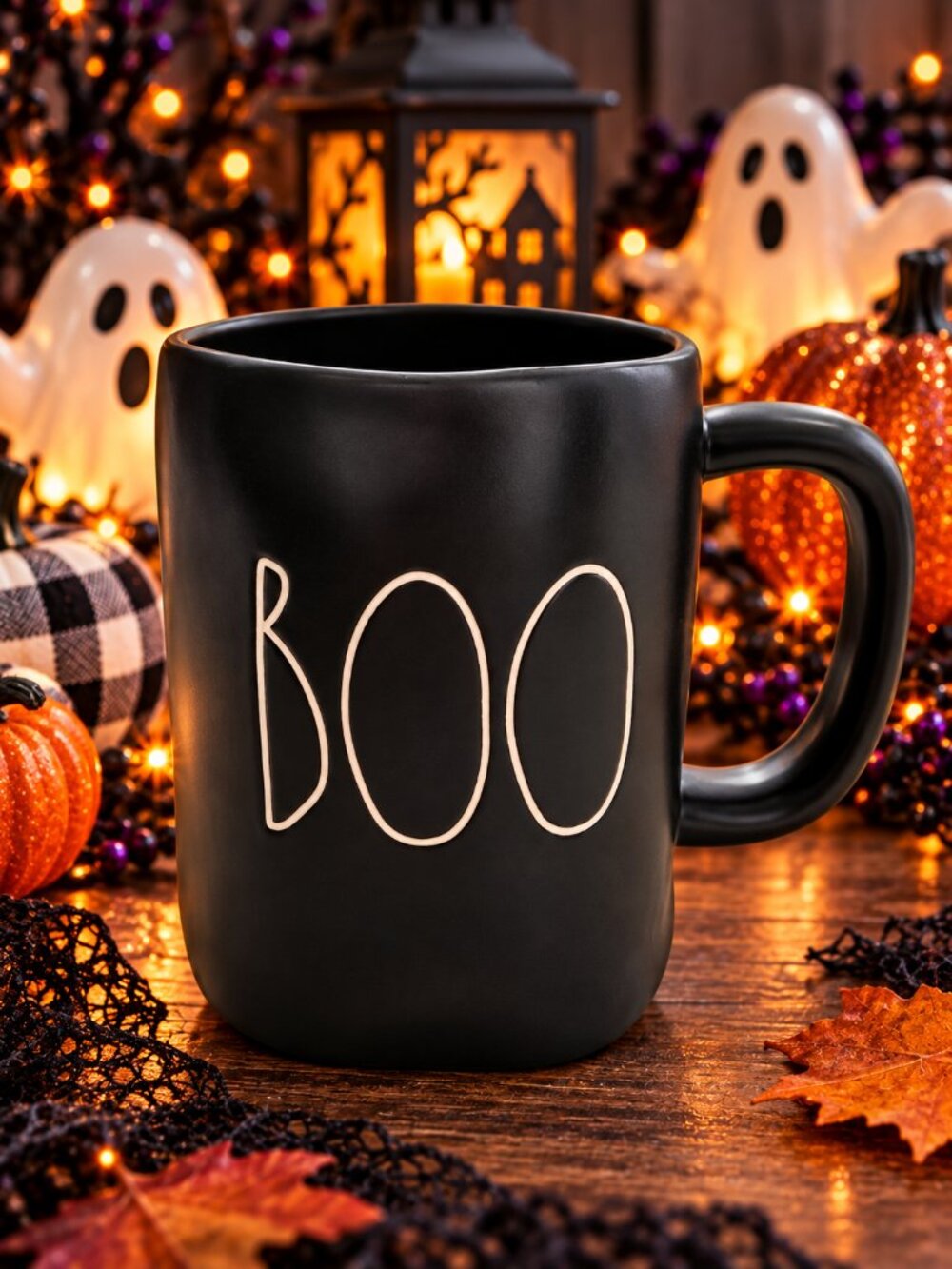 Rae Dunn BOO Black Halloween Collection Mug Artisan by Magenta Ghost Witch Decor